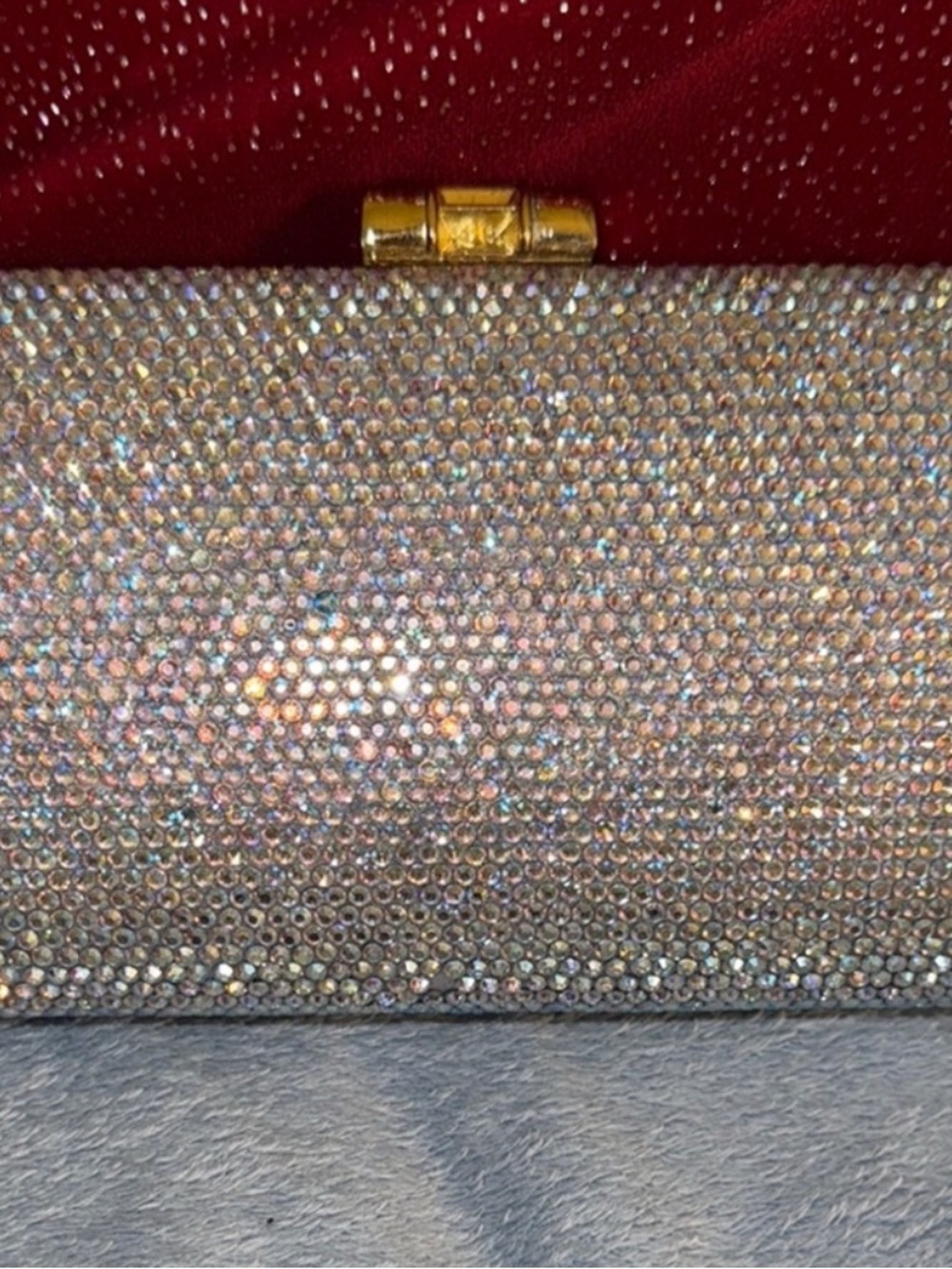 Rhinestone Evening Clutch in Silver with Gold Hardware